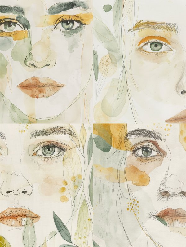 Ethereal Watercolor Portraits in Earthy Tones