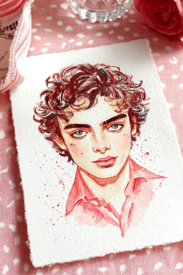 Crimson Watercolor Muse - Image 1