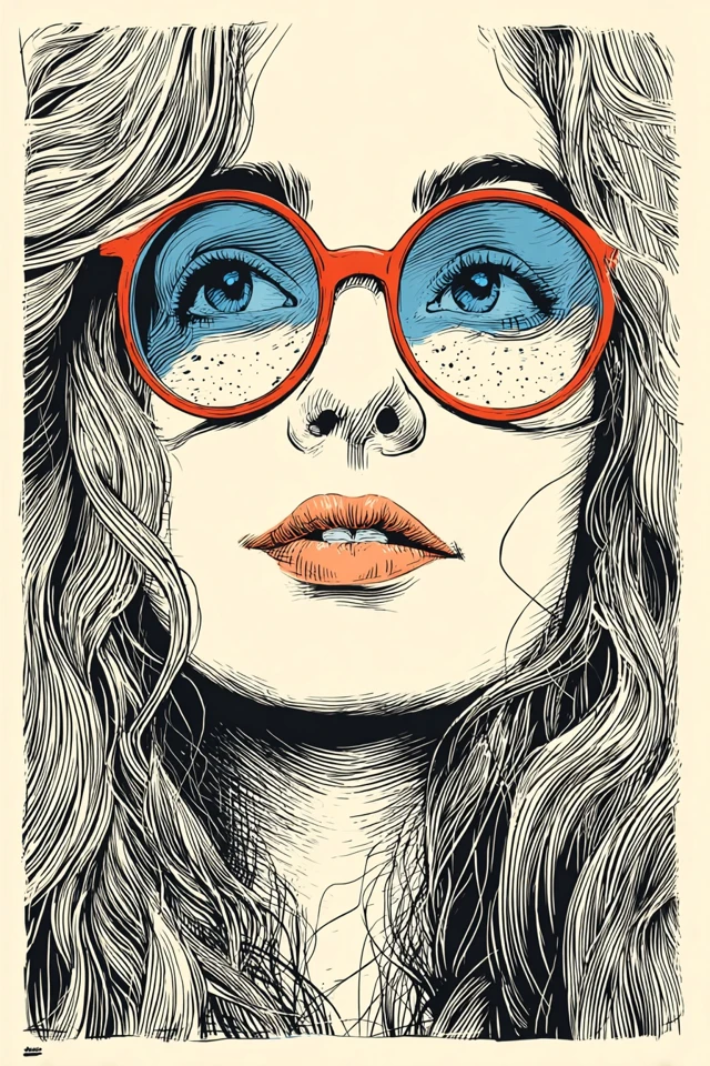Crimson Frames Ink Portrait - Image 1