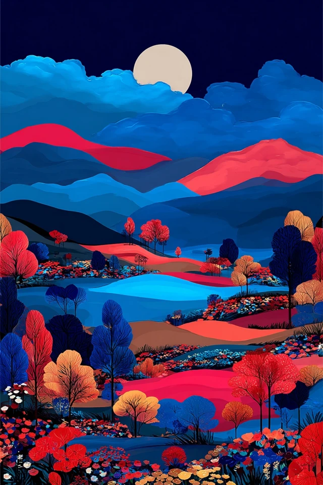 Vibrant Dreams in Cobalt and Crimson - Image 2