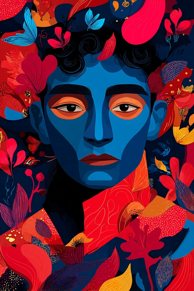 Vibrant Dreams in Cobalt and Crimson - Image 1