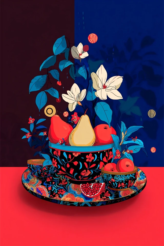 Vibrant Dreams in Cobalt and Crimson - Image 3