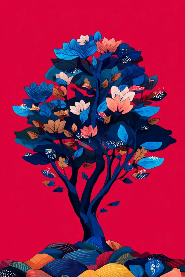 Vibrant Dreams in Cobalt and Crimson - Image 5