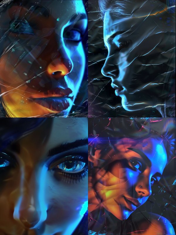 Neon Gaze Through Shattered Glass