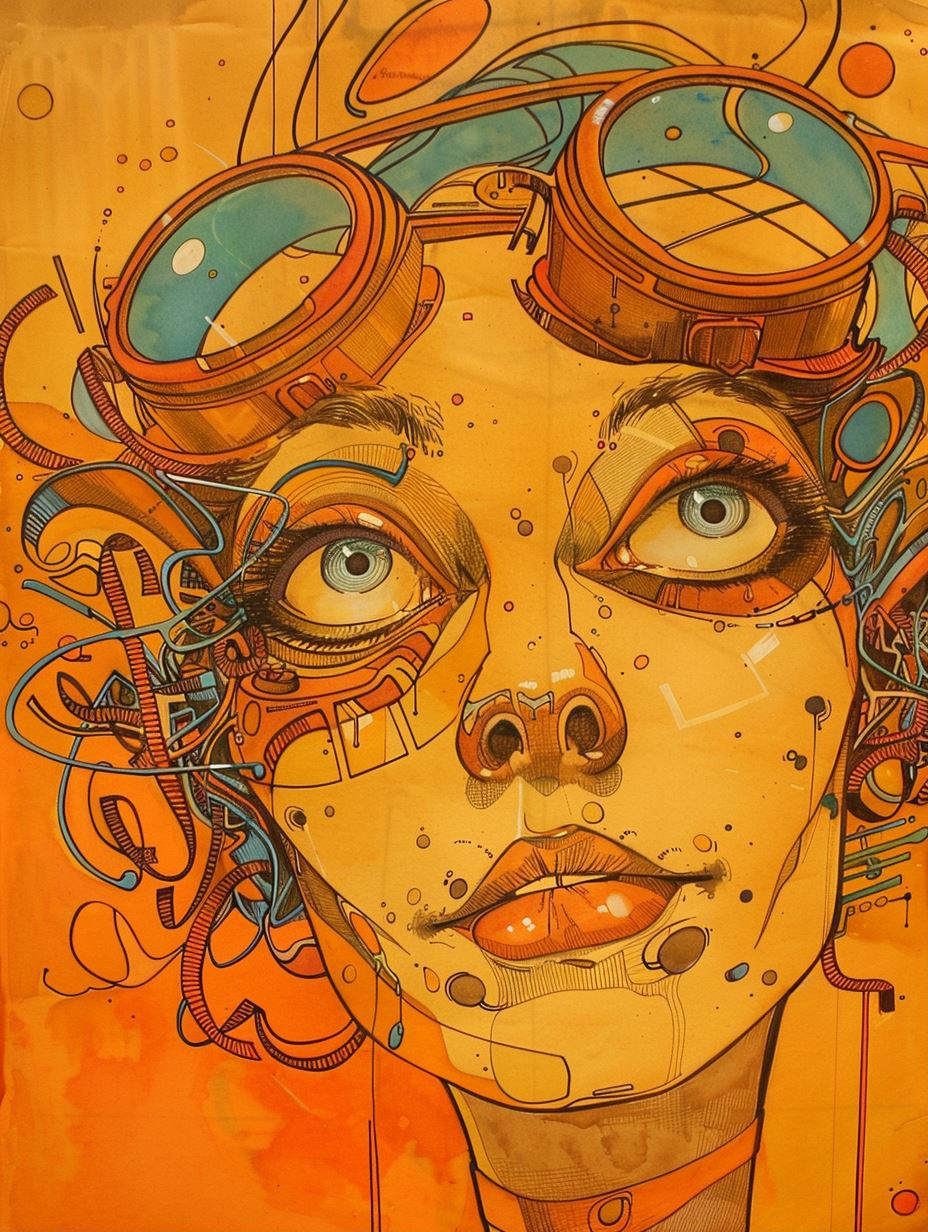 Amber Steampunk Cybernetic Portrait - Image 1