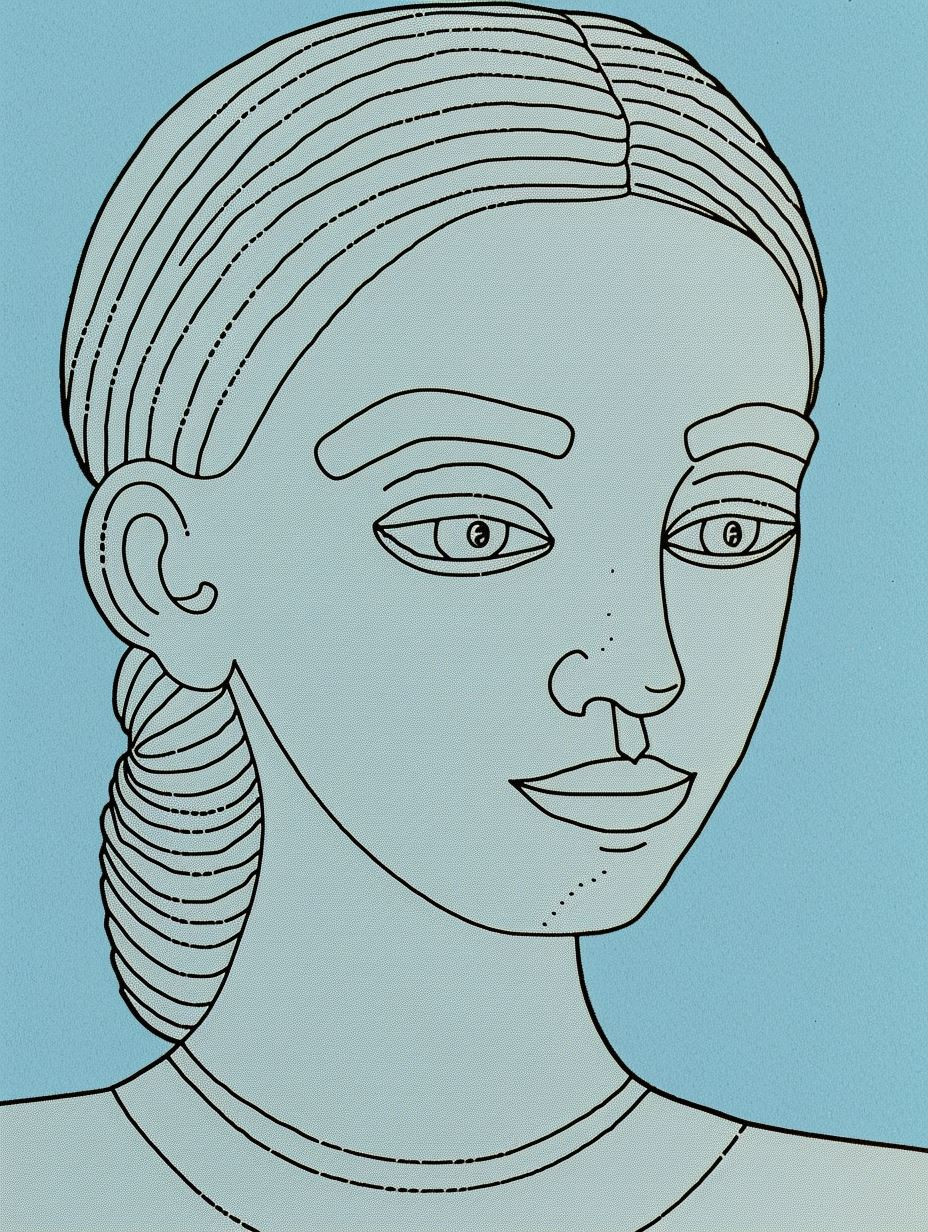 Minimalist Blue Line Art Portrait - Image 1