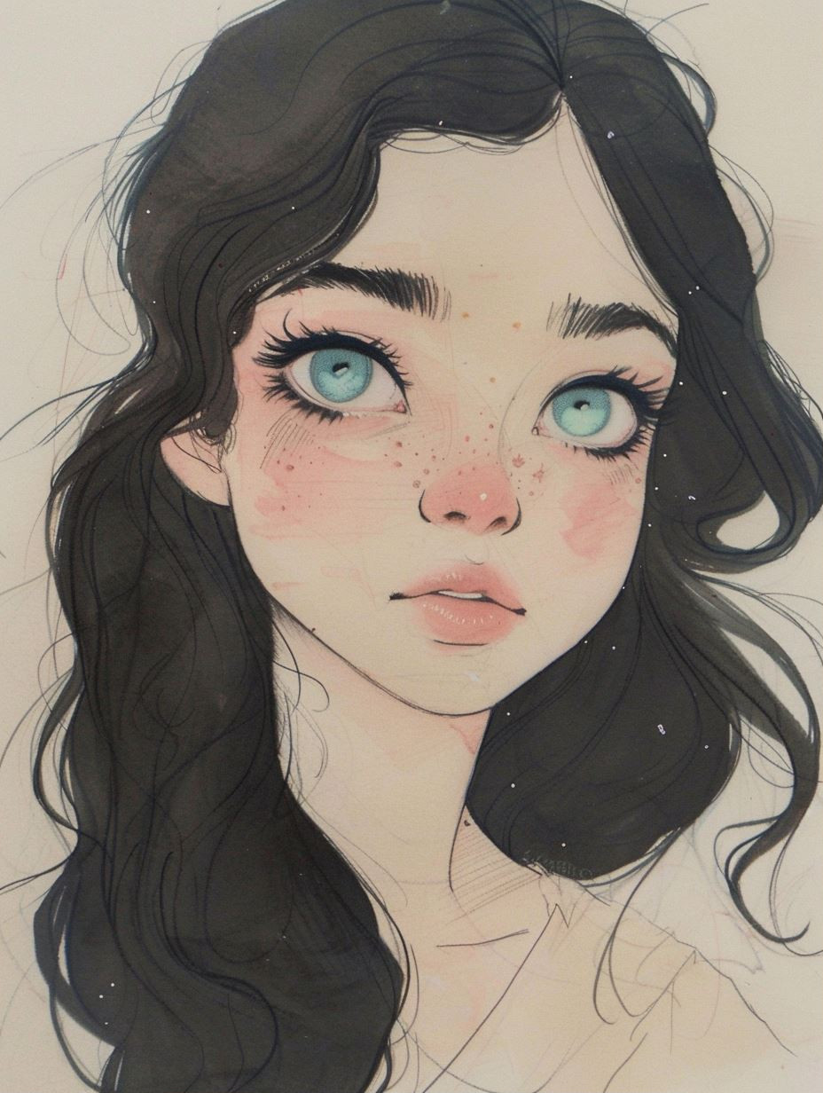 Ethereal Gaze in Ink Wash - Image 1
