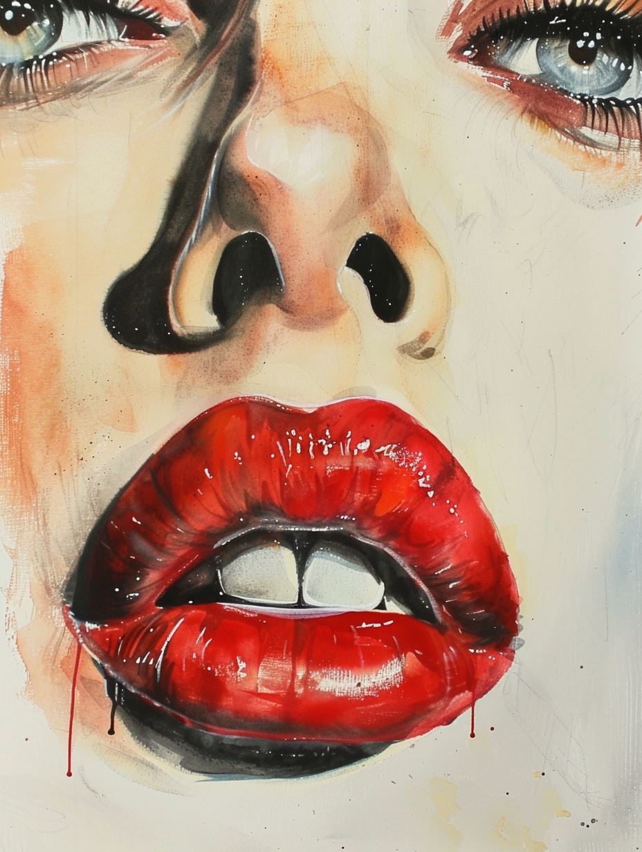 Crimson Lips Artistic Portrait Study - Image 4