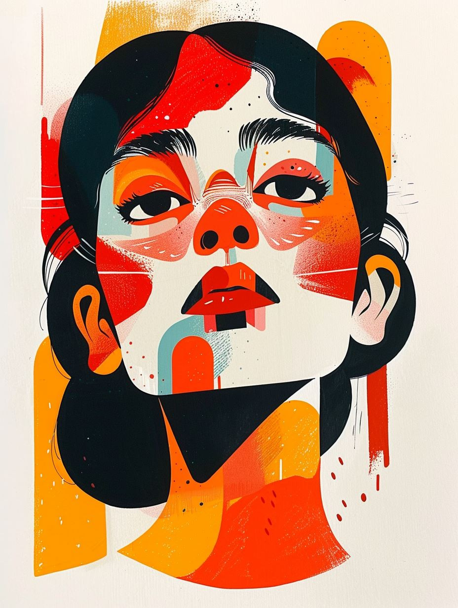 Abstract Geometric Portrait in Crimson - Image 1