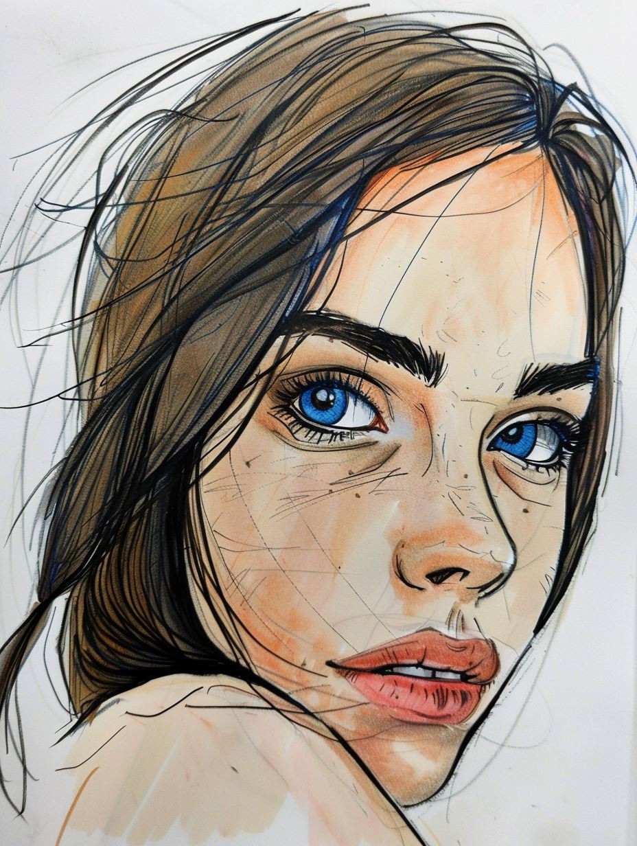 Raw Ink Portrait with Azure Eyes - Image 4