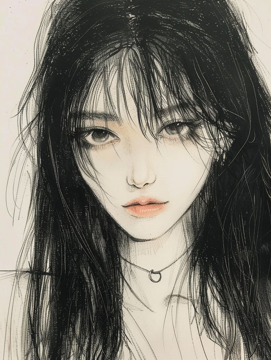 Ethereal Gaze: Pencil Portrait Studies - Image 2