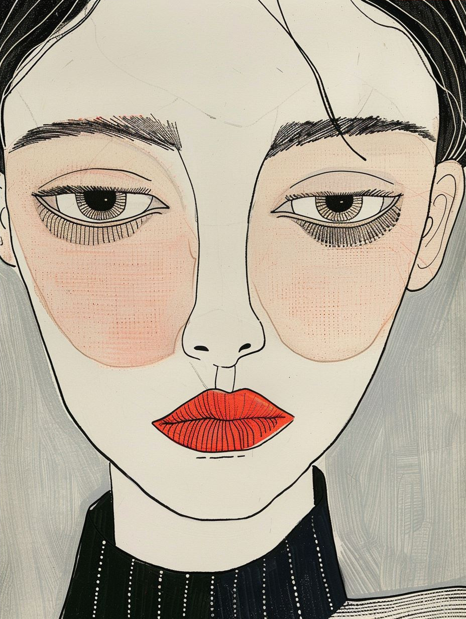 Minimalist Ink Portrait with Freckles - Image 4