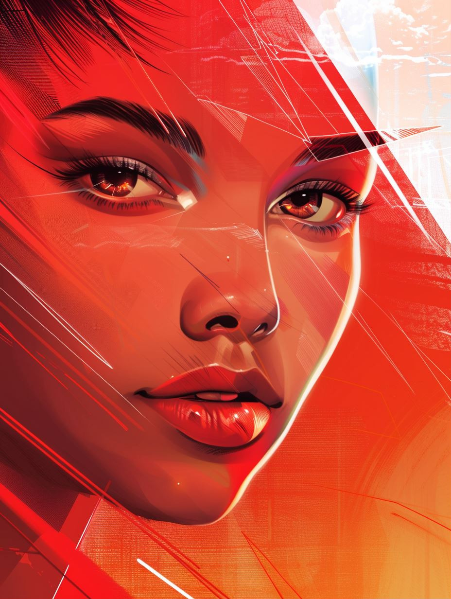 Crimson Neon Cybernetic Portraits - Image 1