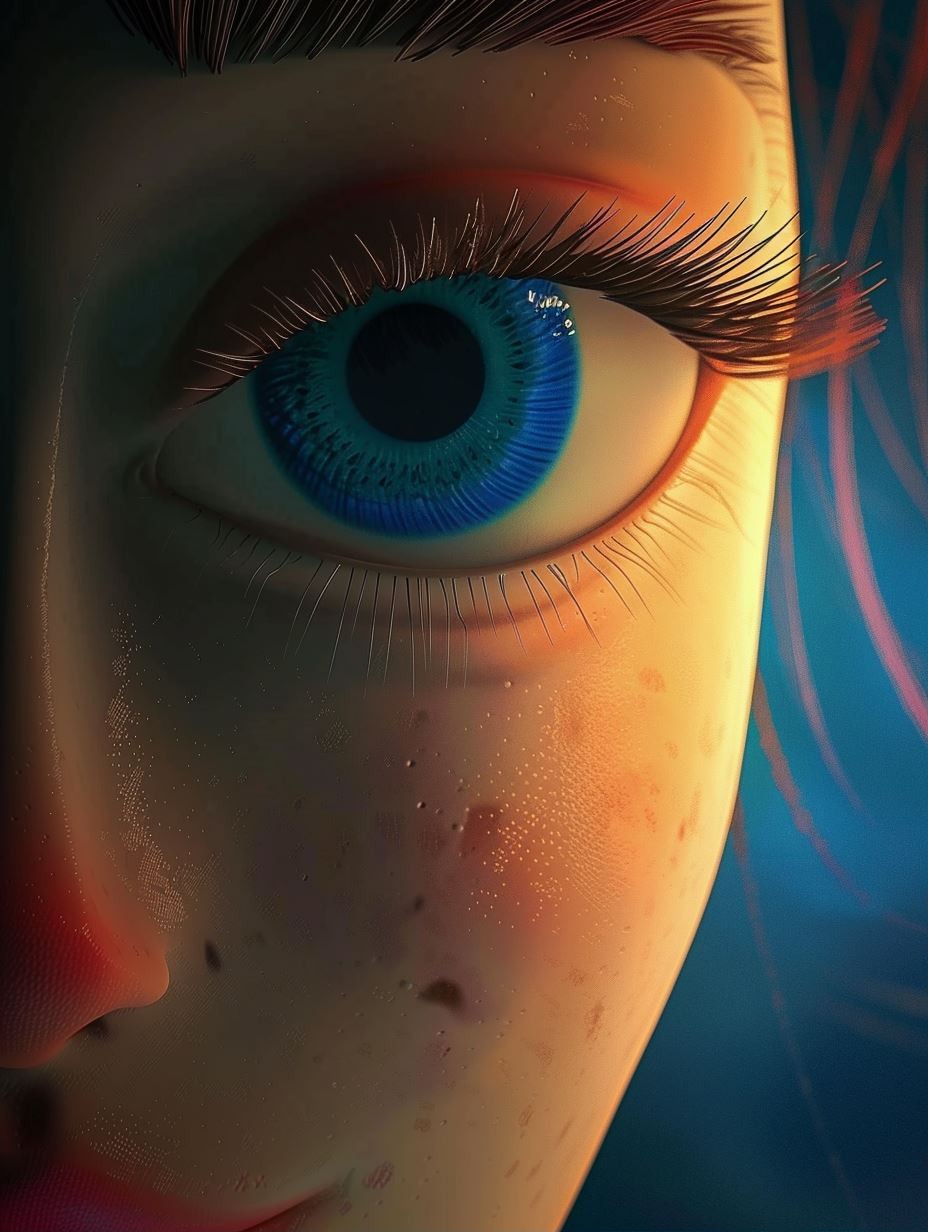 Hyper-Realistic Neon Azure Gaze - Image 1