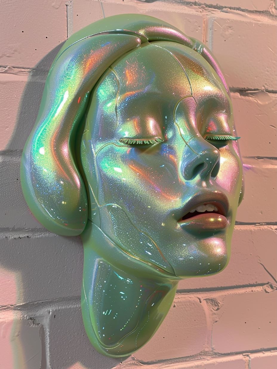 Iridescent Holographic Cybernetic Face