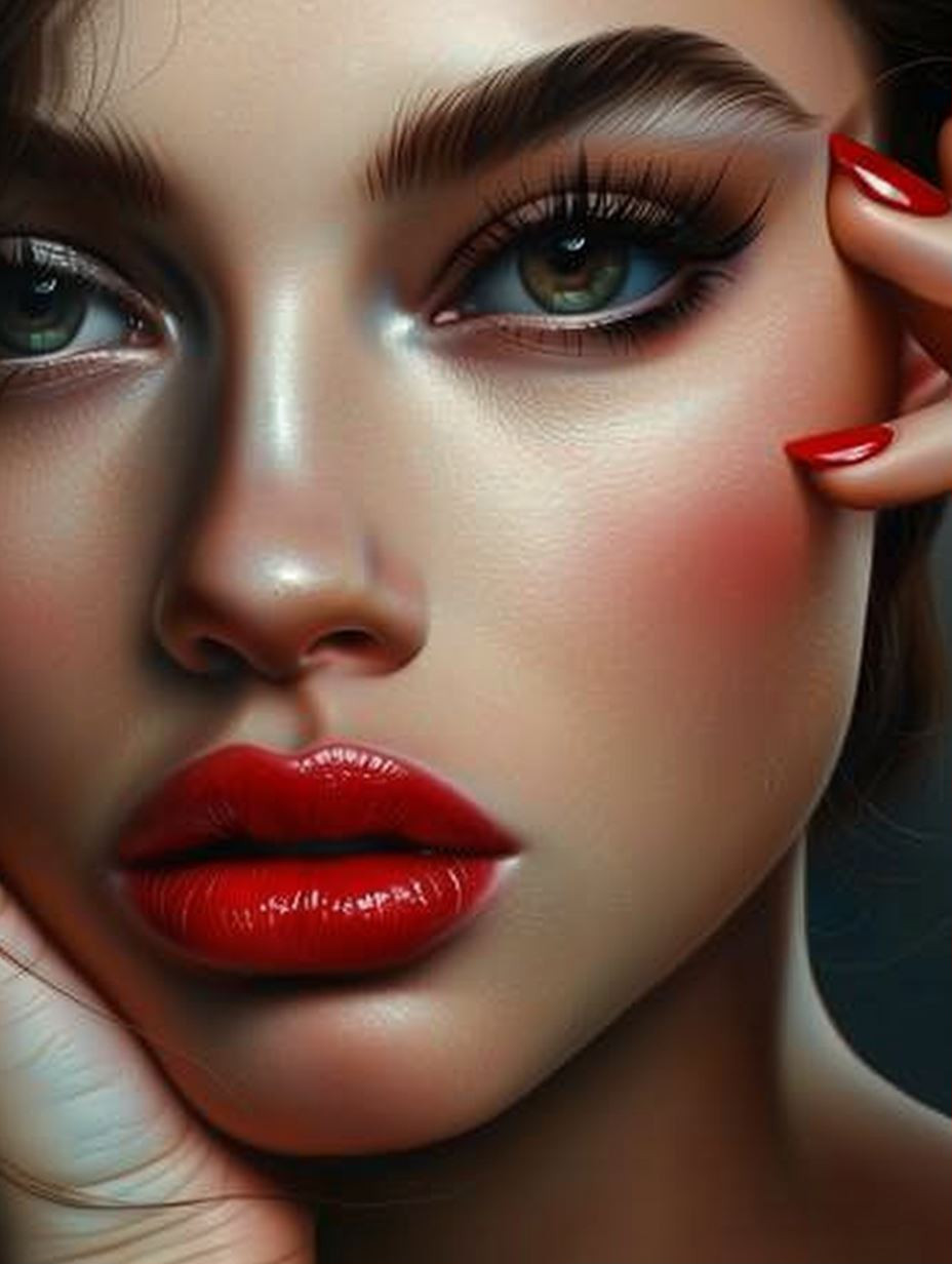 Crimson Elegance Hyper-Realistic Portrait