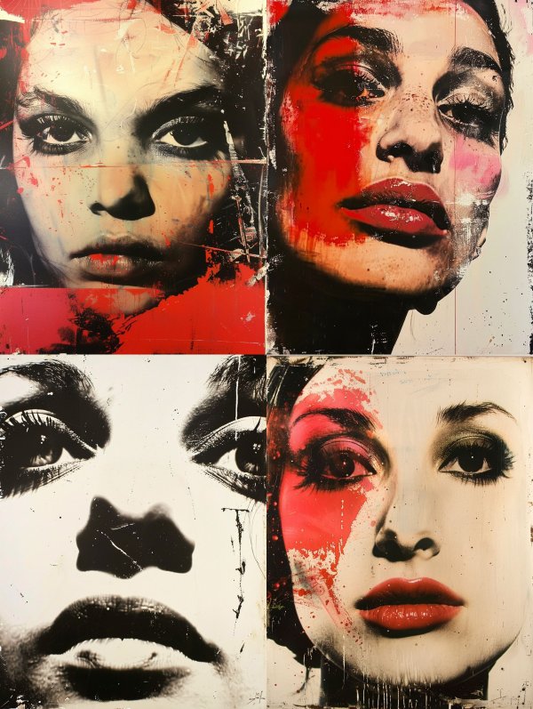 Fragmented Gazes in Red and Black
