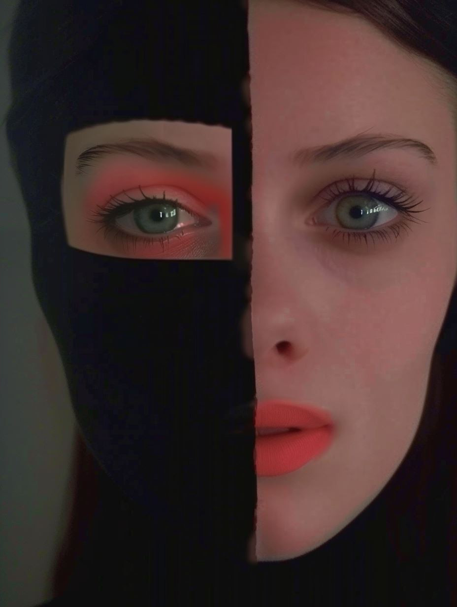 Crimson Veil Modernist Portrait - Image 2
