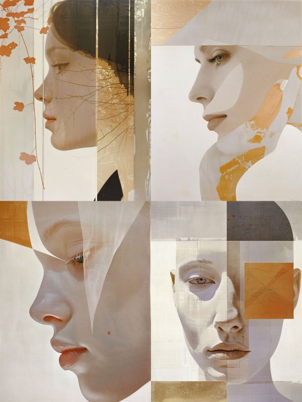 Fragmented Portraits in Golden Hues