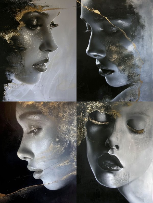 Ethereal Gilded Marble Portraits
