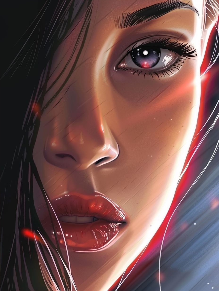 Ethereal Gaze in Crimson Light - Image 4