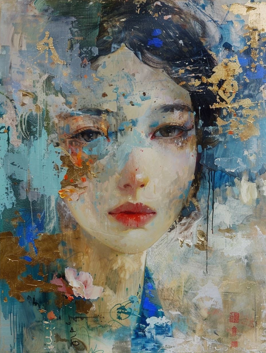 Ethereal Gaze in Gold Leaf - Image 2