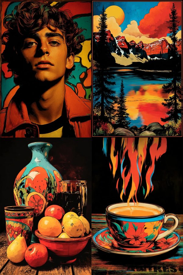 Vibrant Visions: A Four-Panel Art Collection