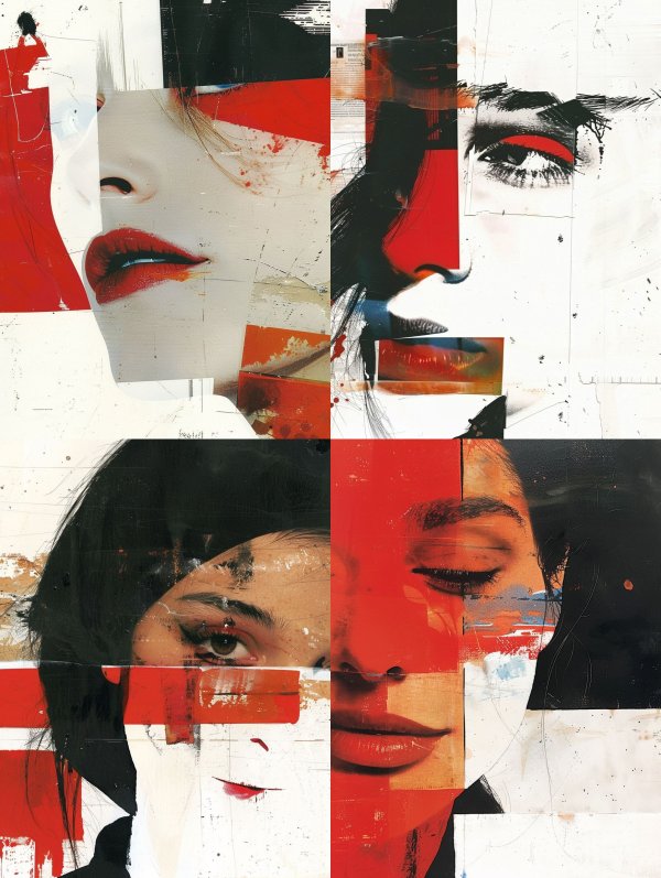 Fragmented Crimson Beauty Collage