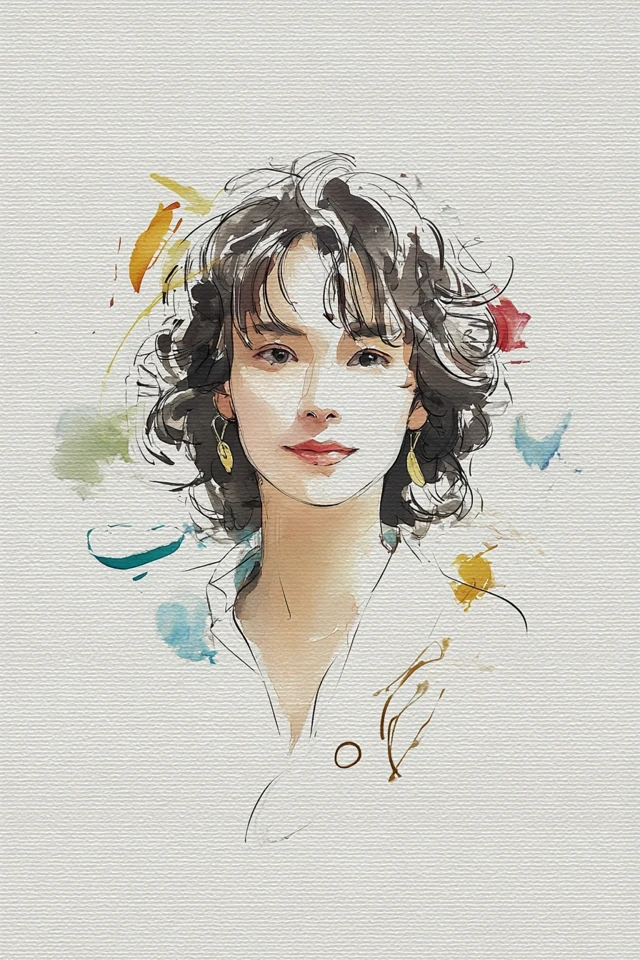 Ethereal Ink Wash Portrait - Image 1
