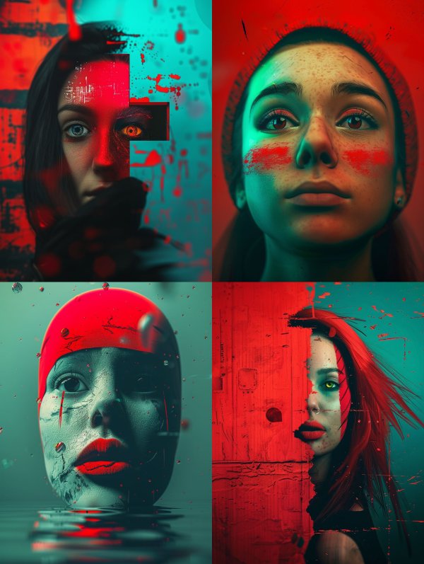 Neon Crimson Digital Soul Fragments