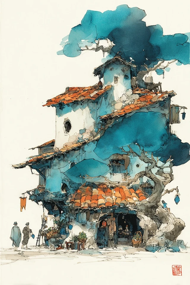 Azure Dreams in Ink and Wash - Image 6