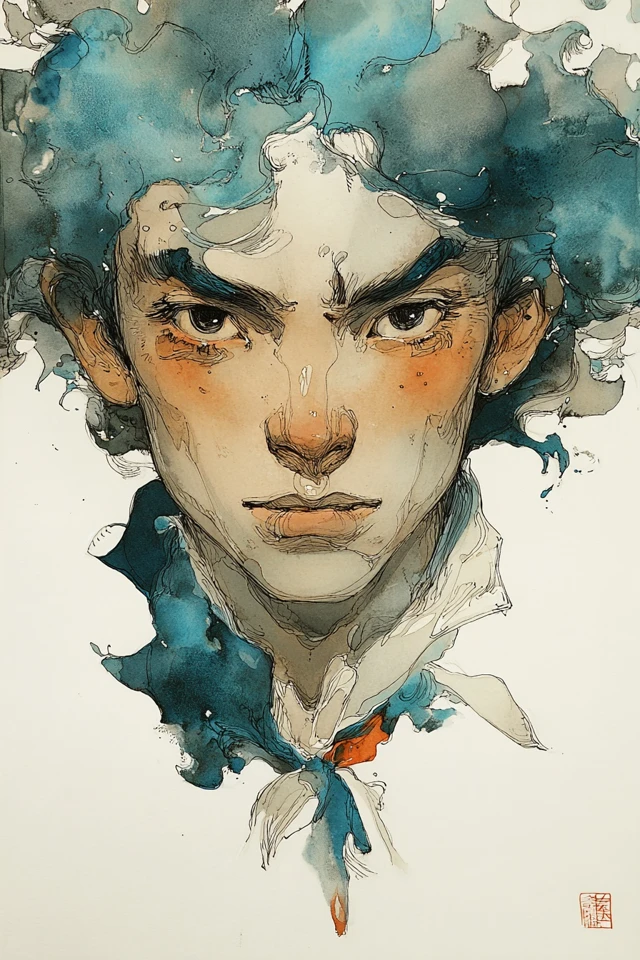 Azure Dreams in Ink and Wash - Image 1