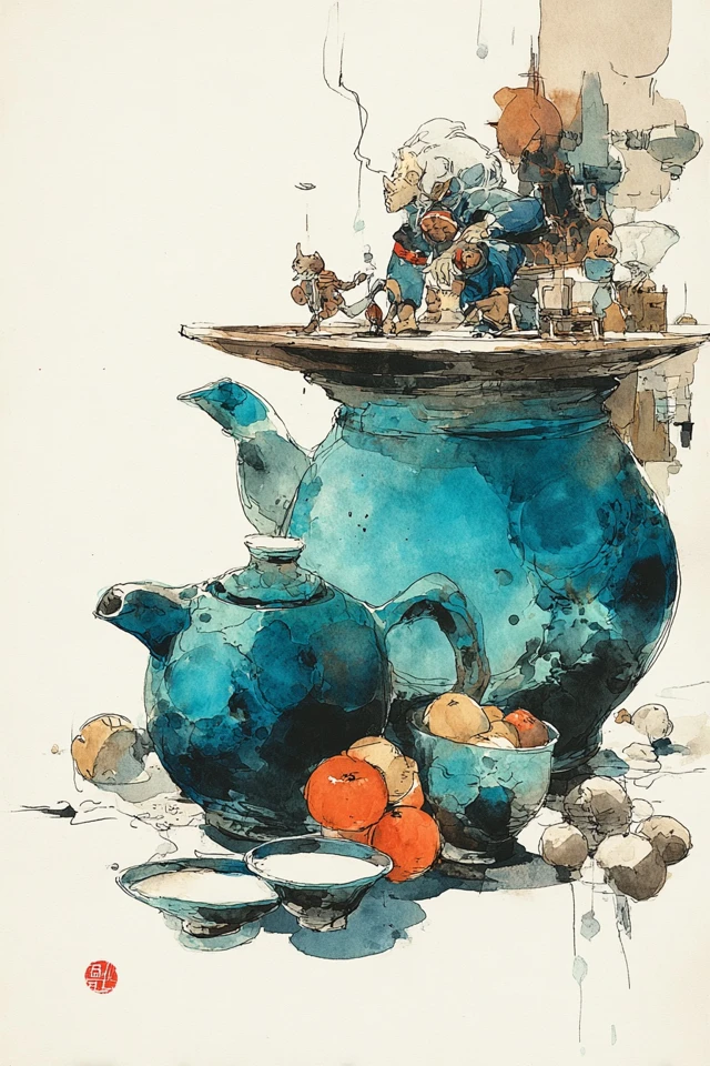 Azure Dreams in Ink and Wash - Image 3
