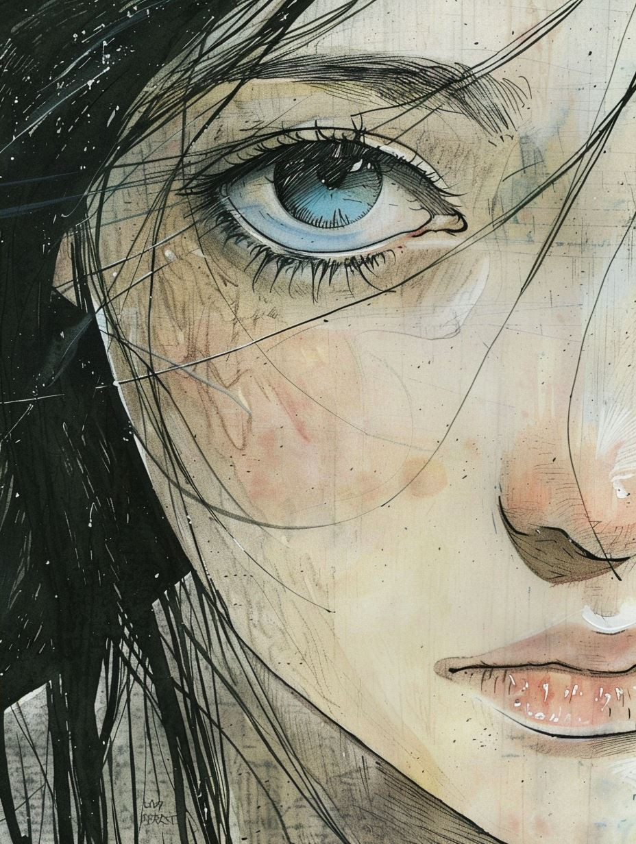 Melancholy Gaze in Watercolor - Image 2