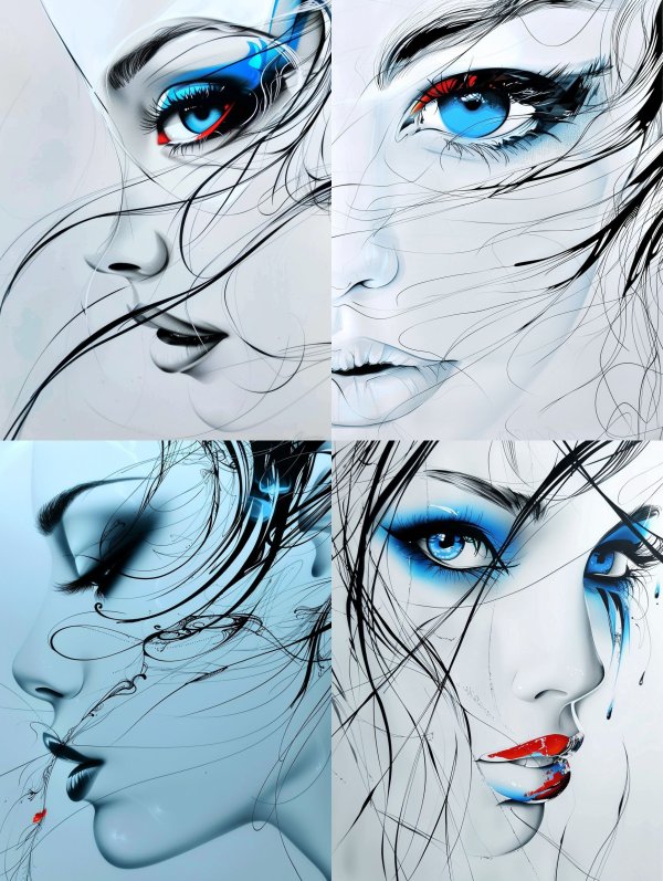 Azure Gaze: Abstract Digital Portraits