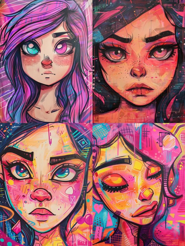 Neon Dreams: A Quad-Panel Portrait Study