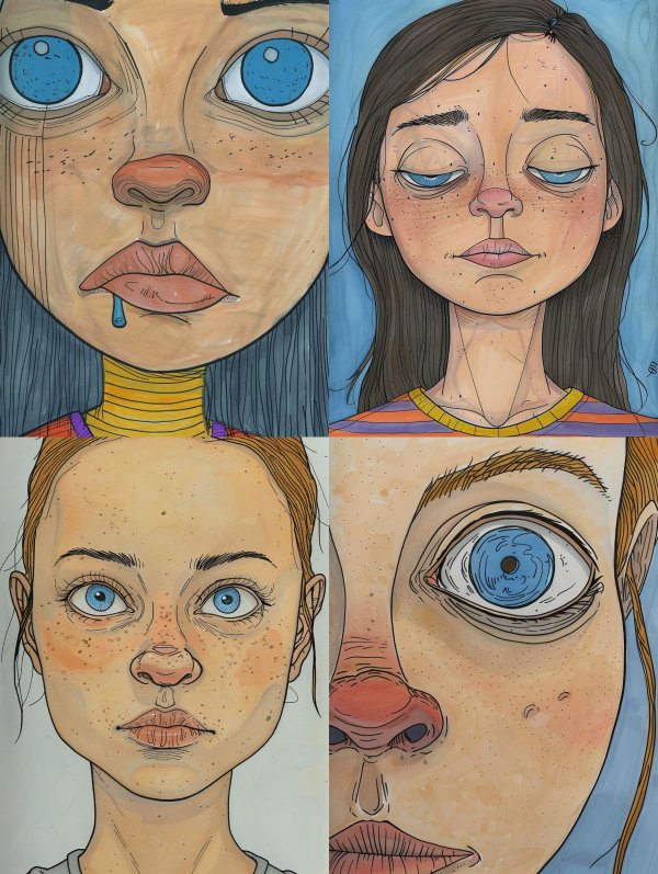 Melancholy Gazes in Ink and Color