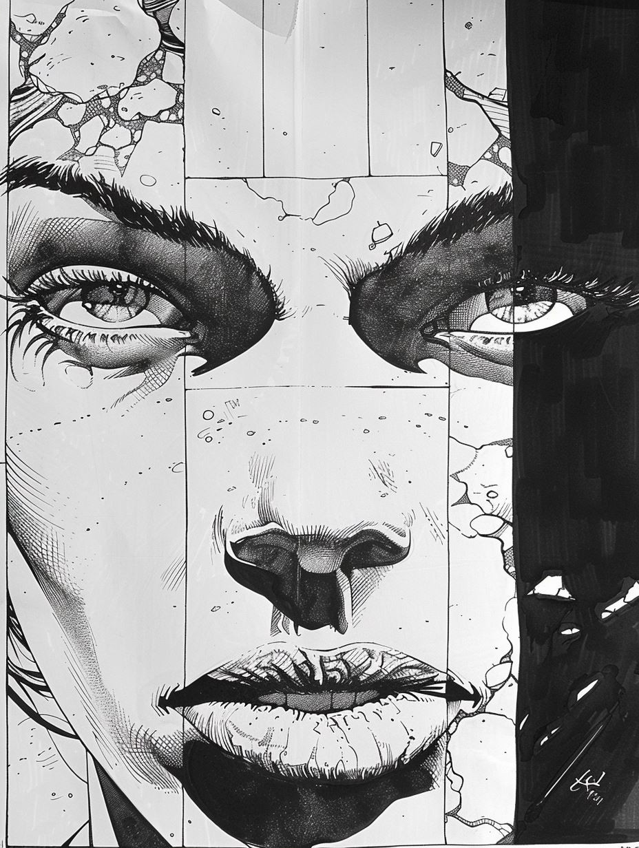 Fractured Porcelain Noir Portrait - Image 2