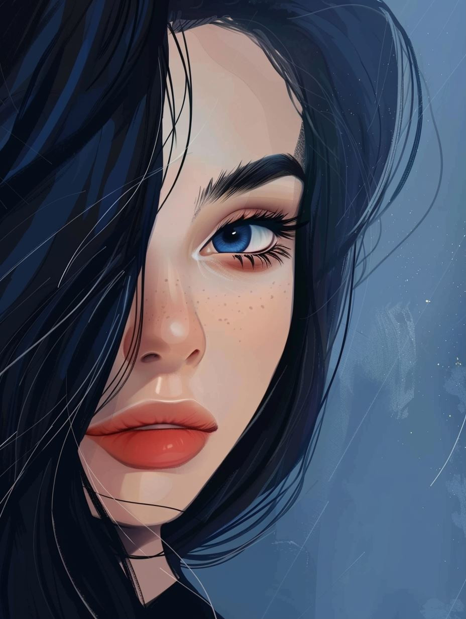 Azure Gaze: Digital Portrait Series - Image 1