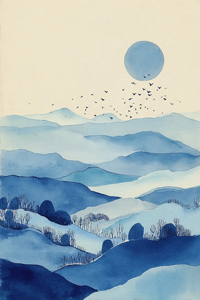 Serenity in Blue Watercolor - Image 2
