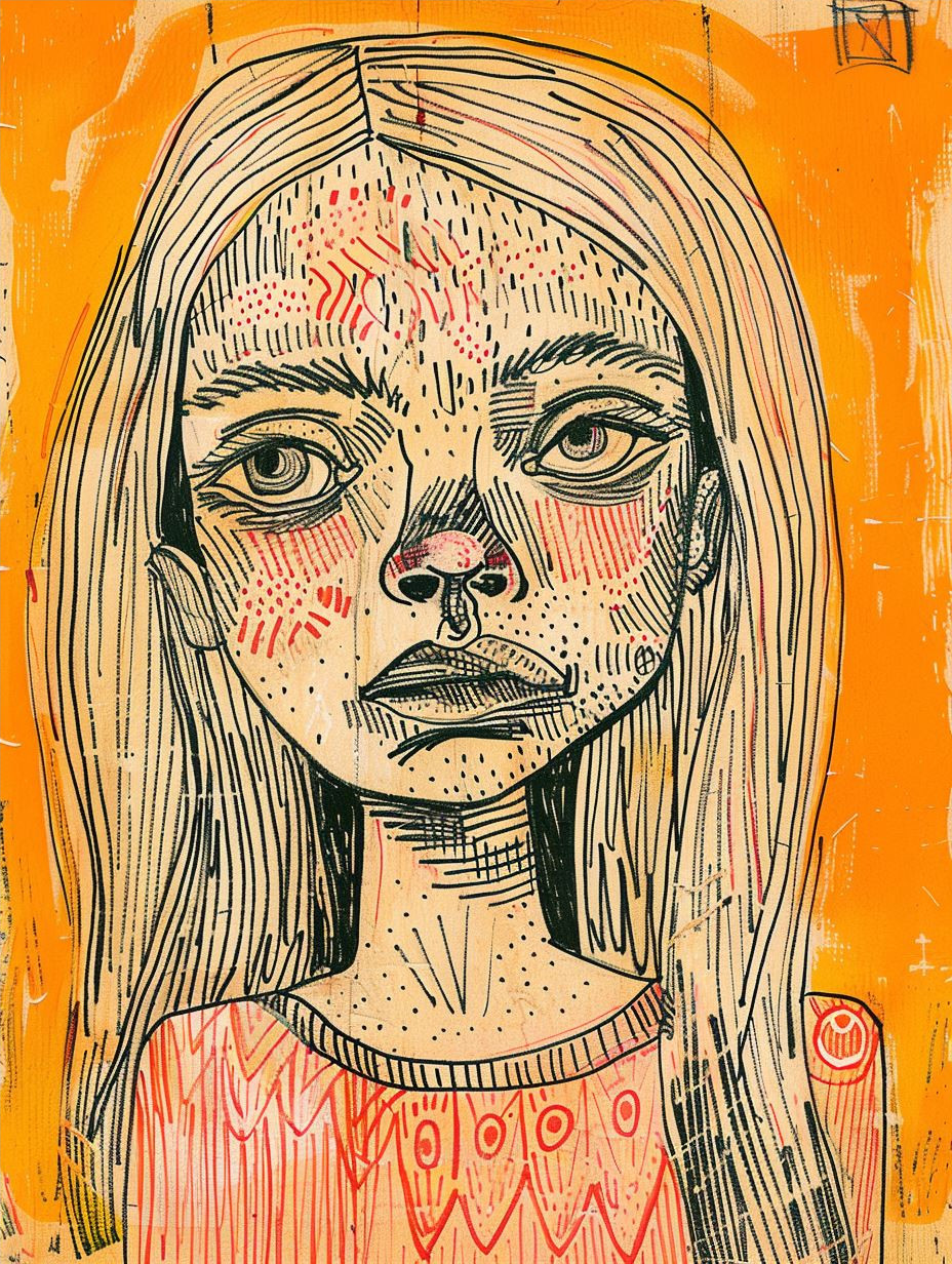 Hatched Portrait in Amber Tones - Image 4