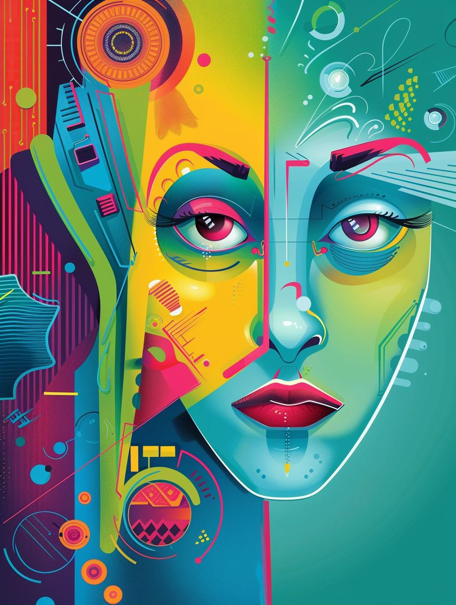 Vibrant Neon Surrealist Portrait - Image 2