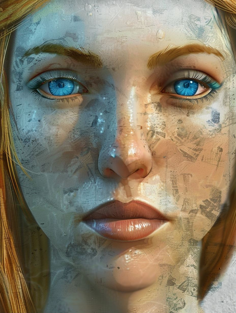 Ethereal Gaze Through Textured Glass - Image 1