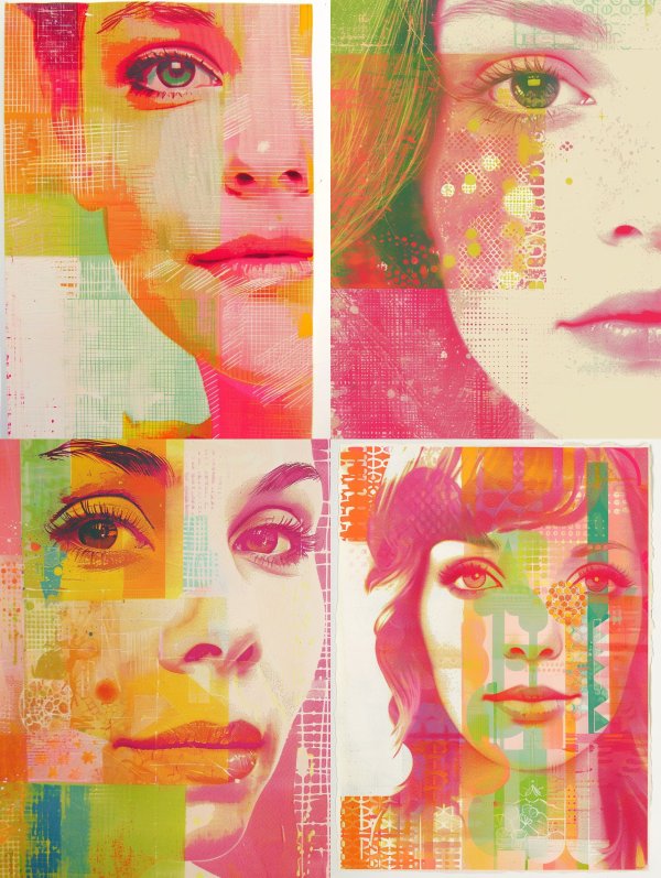 Abstract Neon Portrait Collage