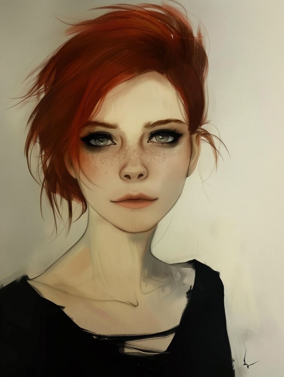 Crimson Tresses Digital Portrait - Image 1