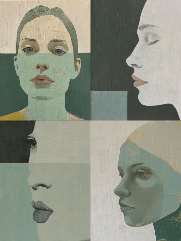 Fragmented Gaze Modernist Portrait Quadriptych