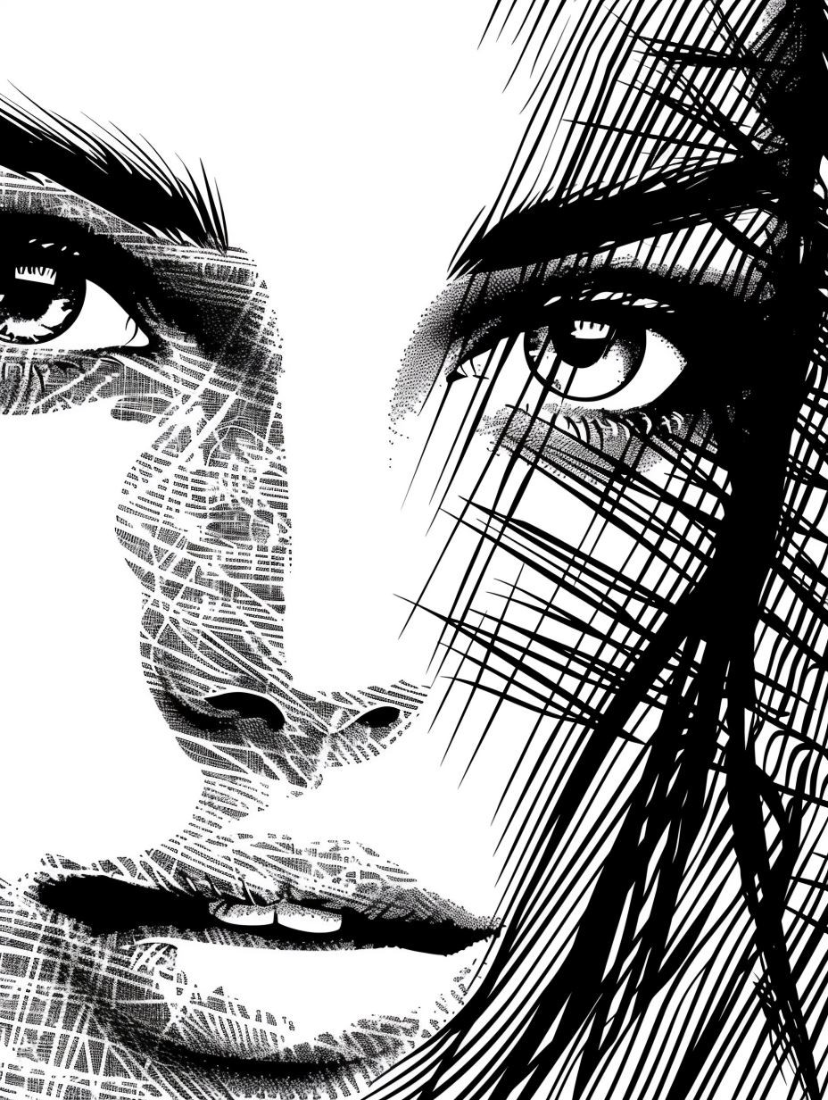 Intricate Ink Hatching Portrait Study - Image 3
