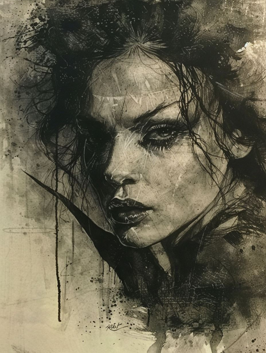 Melancholy Ink and Shadow Portrait - Image 3