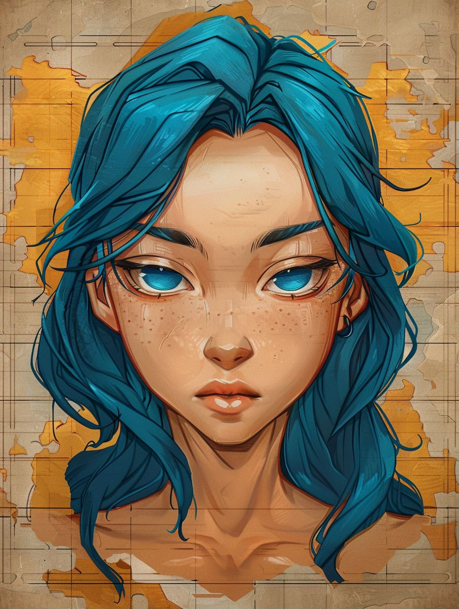 Azure Tresses on Aged Parchment - Image 1