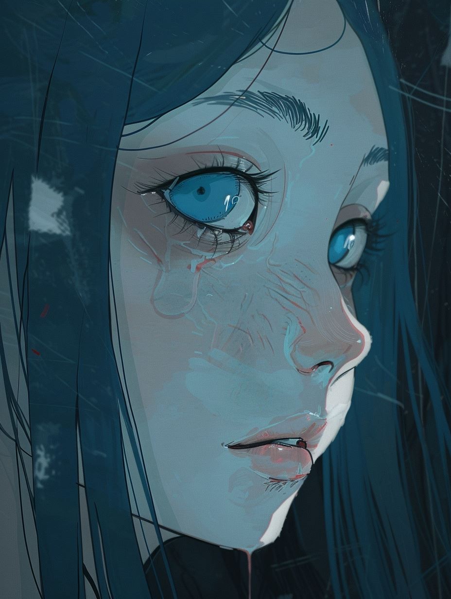Melancholy Gaze in Teal Hues - Image 3